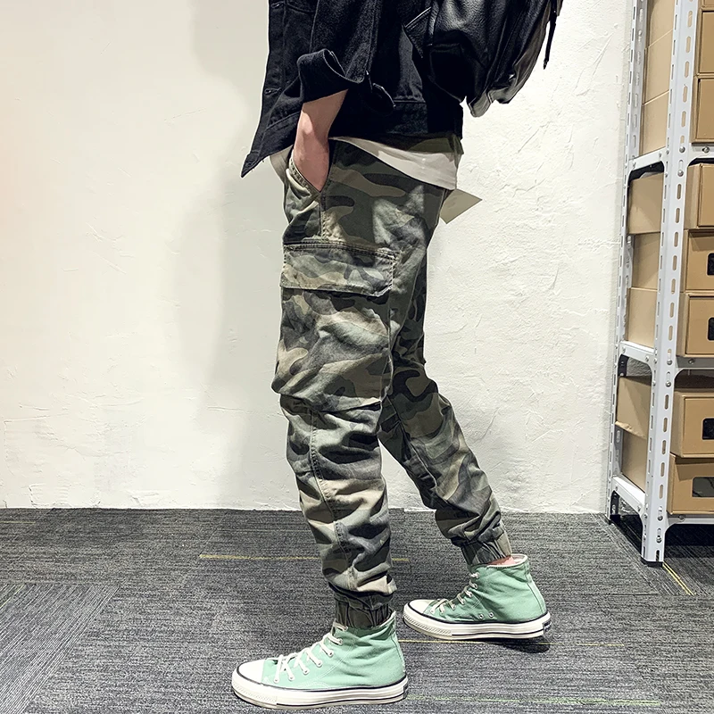 American Street Style Fashion Men Jeans Military Camouflage Harem Trousers Multi Pockets Casual Cargo Pants Men Hip Hop Joggers
