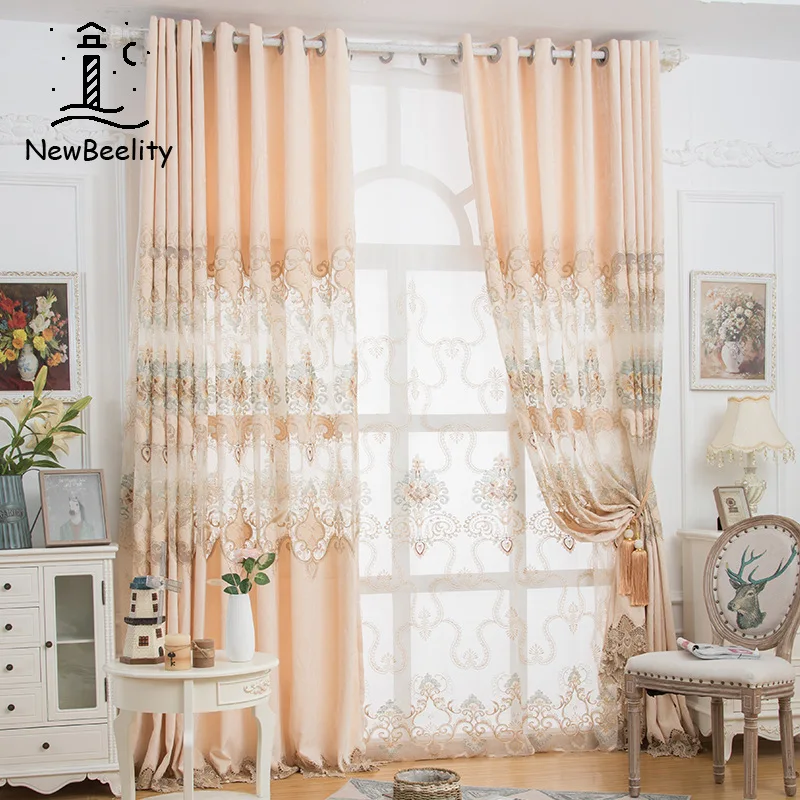 

European-style Chenille Hollow Curtains for Living Room Blackout Embroidery Fabric Finished Curtain Fabrics Bedroom Window