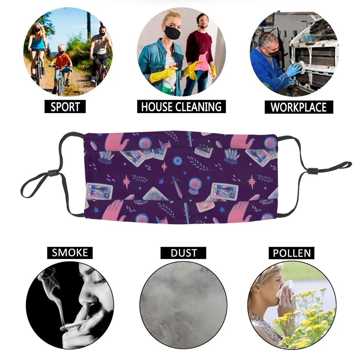 

Tarot Non-Disposable Face Mask Occult Witch Magic Boho Anti Haze Dustproof Mask Protection Mask Respirator Mouth Muffle
