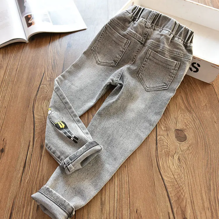 Детские джинсы с принтом для девочек повседневные свободные брюки из денима