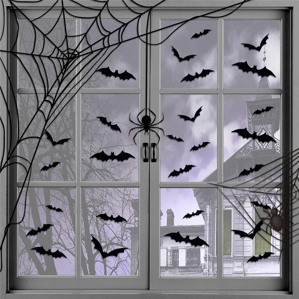 2448pcs halloween decoration 3d black pvc bat halloween party diy decor bar room halloween party scary decos props wall sticker free global shipping