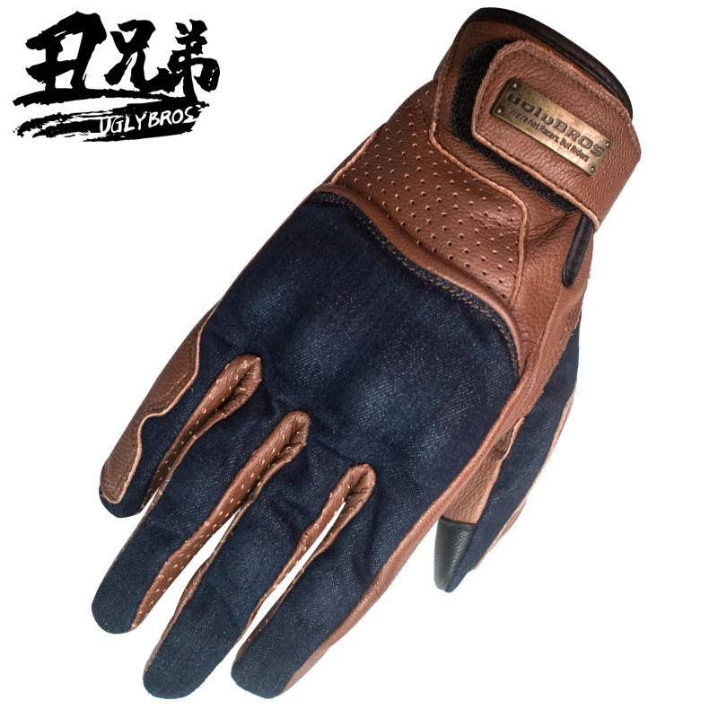 

Retro Denim Motorcycle Gloves Leather Touch Screen Motorbike Gloves Guantes Moto Windproof Outdoor Riding Equipment