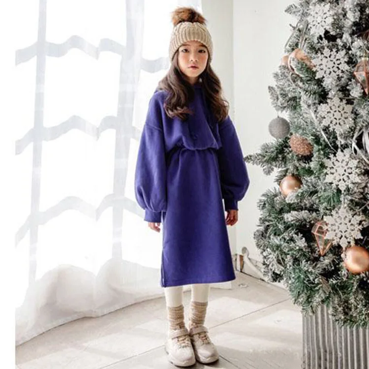 От 4 до 12 лет зимние платья для девочек-подростков свитер с капюшоном вельветовое