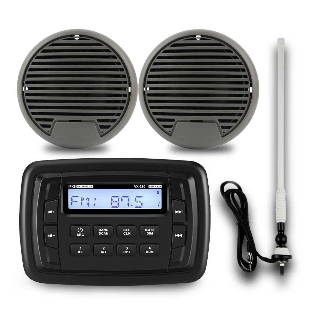 

Высококачественный Морской Стерео Bluetootah Радио Аудио Автомобильный MP3-плеер FM AM 3 "Морские Динамики + антенна для лодки спа ATV оптовая продажа