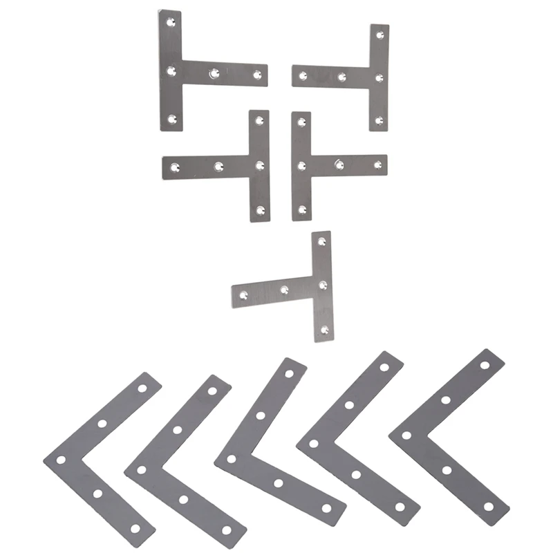 

10 Pcs Angle Plate Corner Brace Flat Repair Bracket 80Mm X 80Mm, 5 Pcs L Shape & 5 Pcs T Shape