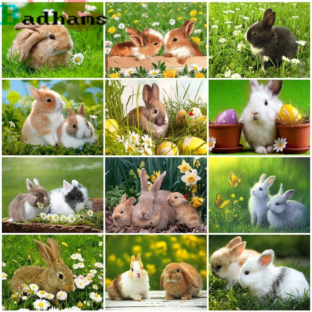 

Grassland Rabbit White Brown Black DIY 5D Cross Stitch Mosaic Diamond Painting Rhinestones For Kids Room Living Room Home Decor