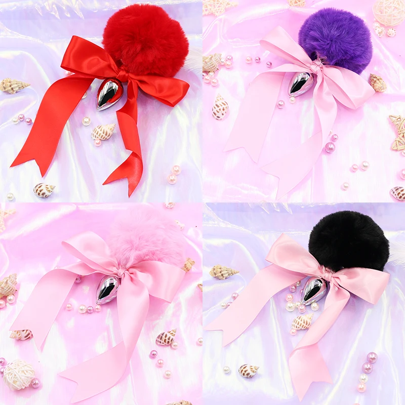 Сексуальная Анальная пробка Кролик хвост из нержавеющей стали и силикона