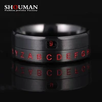 shouman viking mens finger spinner stress reliever titanium steel black color letter number ring best gift for male jewelry
