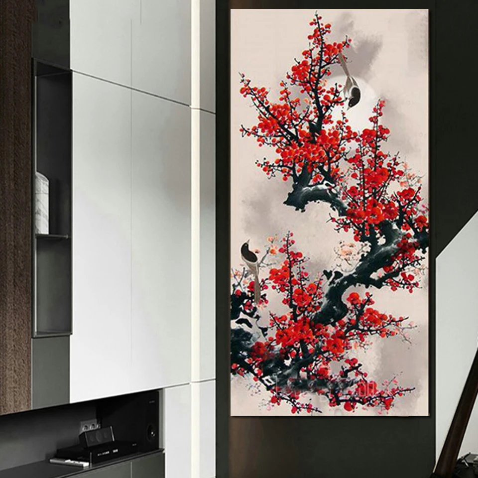 

Большой Размеры, алмазная живопись, слива сорока, домашний декор, с вышивкой, с цветочным узором, Алмазная мозаика, фотография, набор для рук...