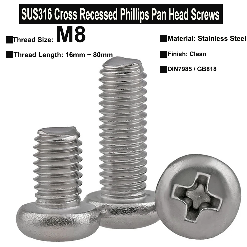 

Винты Phillips DIN7985 GB818, встраиваемые крестообразные, из нержавеющей стали, M 8x16 мм ~ 80 мм, SUS316, 5 шт./2 шт.
