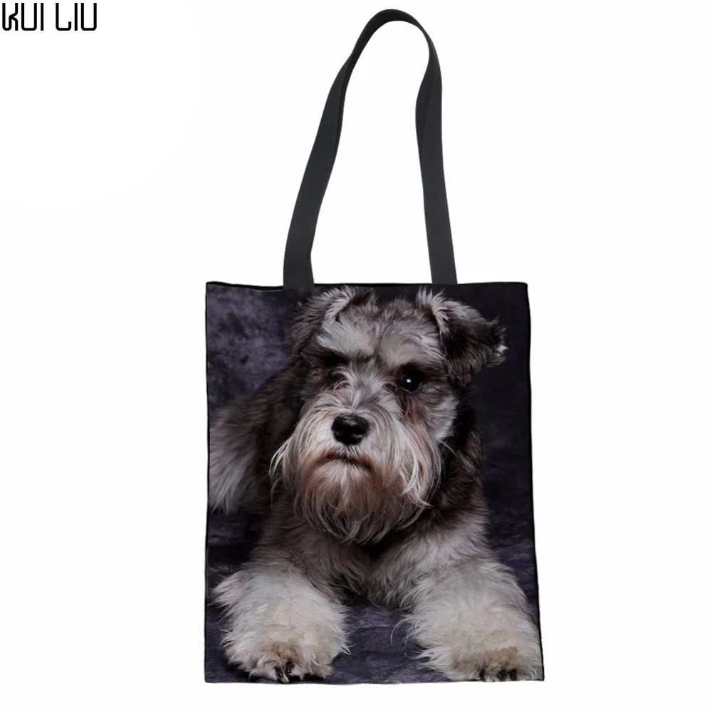 

Kui Liu Women Shopping Bags Schnauzer Print Shopper Reusable Handbag Ladies Shoulder Cloth Pouch Foldable Grocery Bulk Organizer