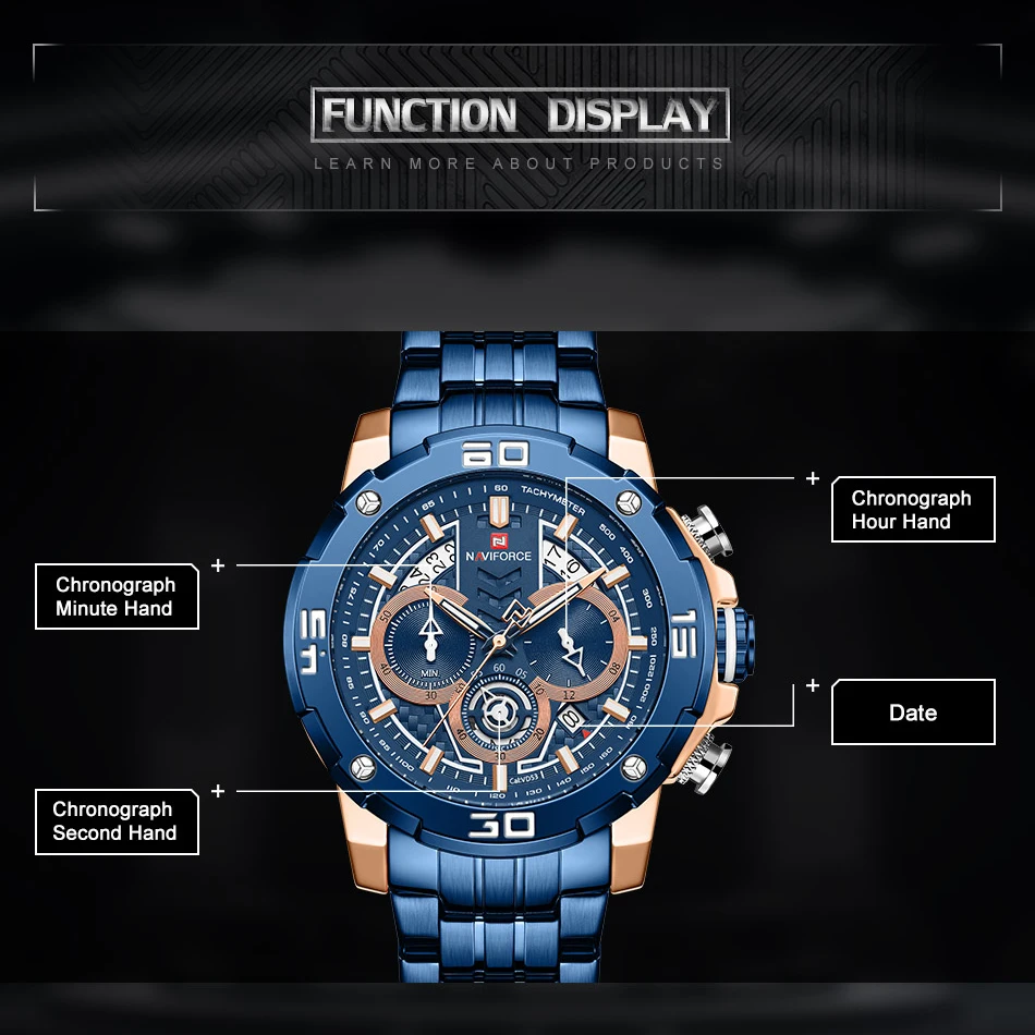 Мужские часы для синих кварцевых наручных часов мужские многофункциональные с