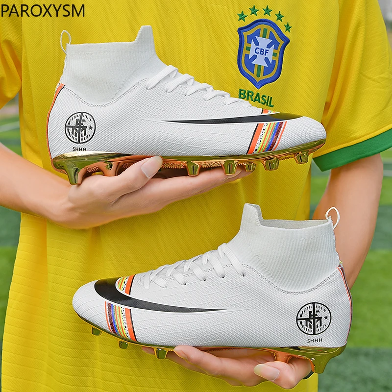 Murah Putih/Hitam Emas Pria Sepak Bola Sepatu Tinggi Ankle Sepak Bola Sepatu Sepak Bola Wanita Sepatu Kaus Kaki Non-Slip