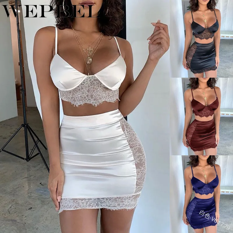 

WEPBEL кружевной комплект из двух предметов, Клубная одежда, наряды для женщин, бюстгальтер без косточек и юбка