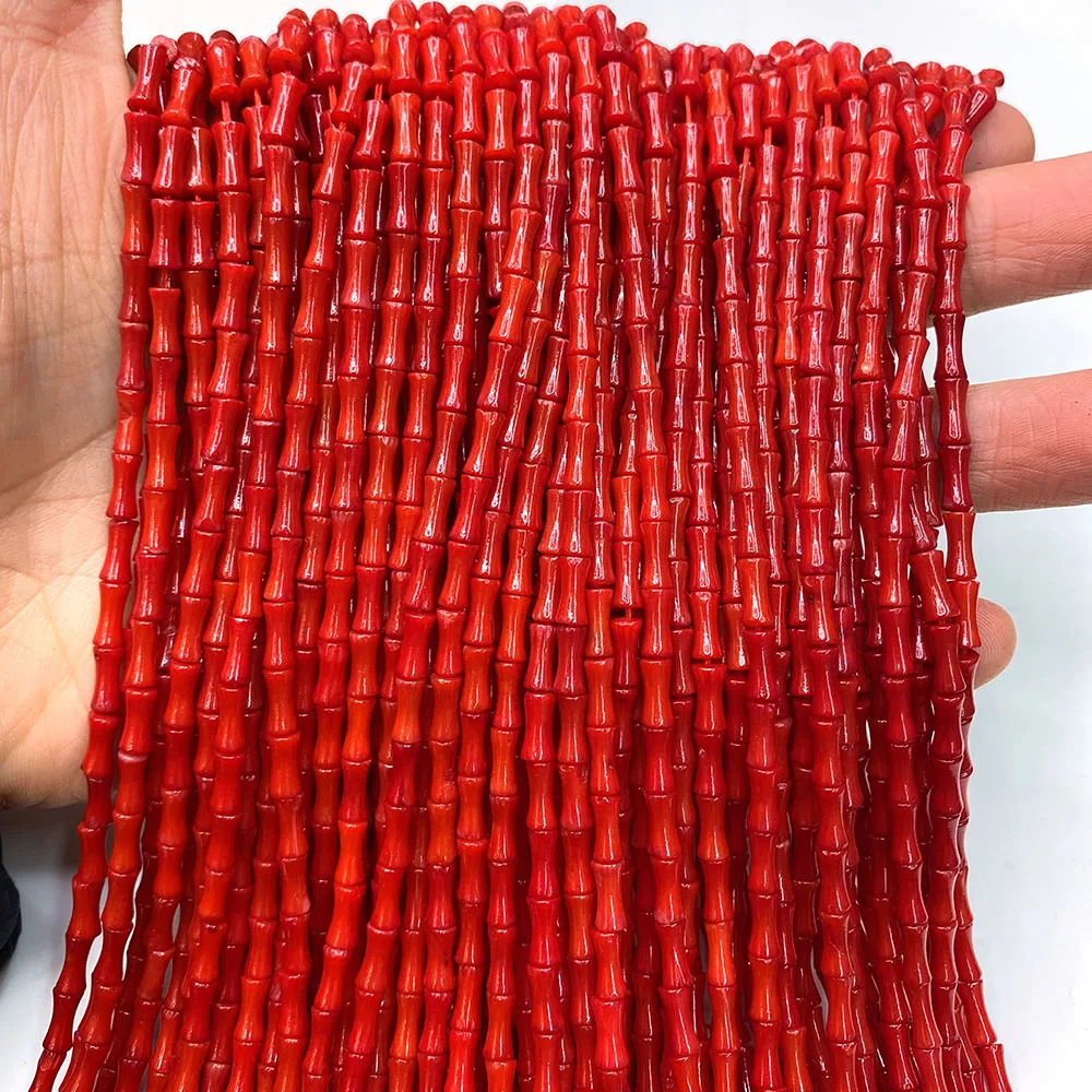 

Natural Stone Bead Red Coral Beads Bamboo Shape Loose Spacer Beads Strand for DIY Bracelet Necklace Jewelry Making Jewellery