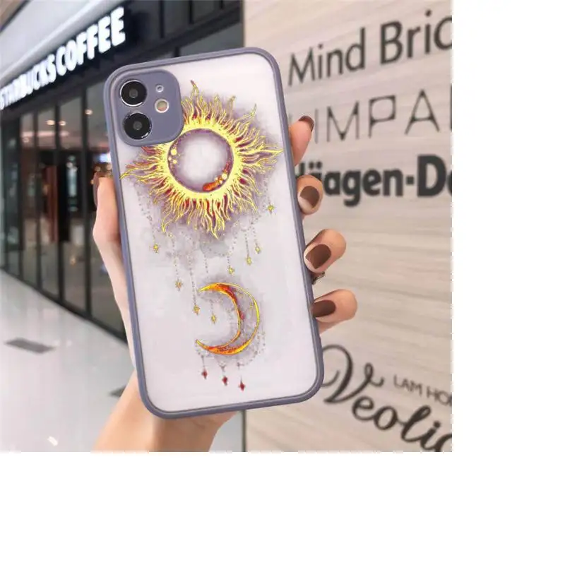 

Phone Case For iPhone 12 11 Mini Pro XR XS Max 7 8 Plus X Star moon sun tarot Matte transparent Gray Cover