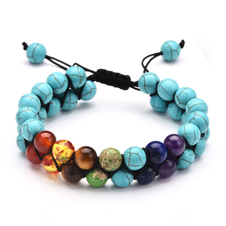 Multilayer Weave 7 Chakra Bead Bracelet Black Lava Stone Yoga Double Adjustable Size Jewelry | Украшения и аксессуары
