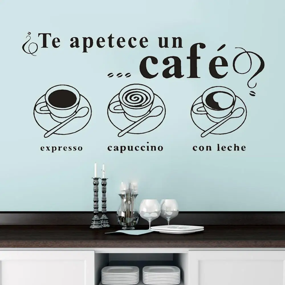 Настенные наклейки для кафе испанские цитаты apetece un Cafe домашний декор столовая