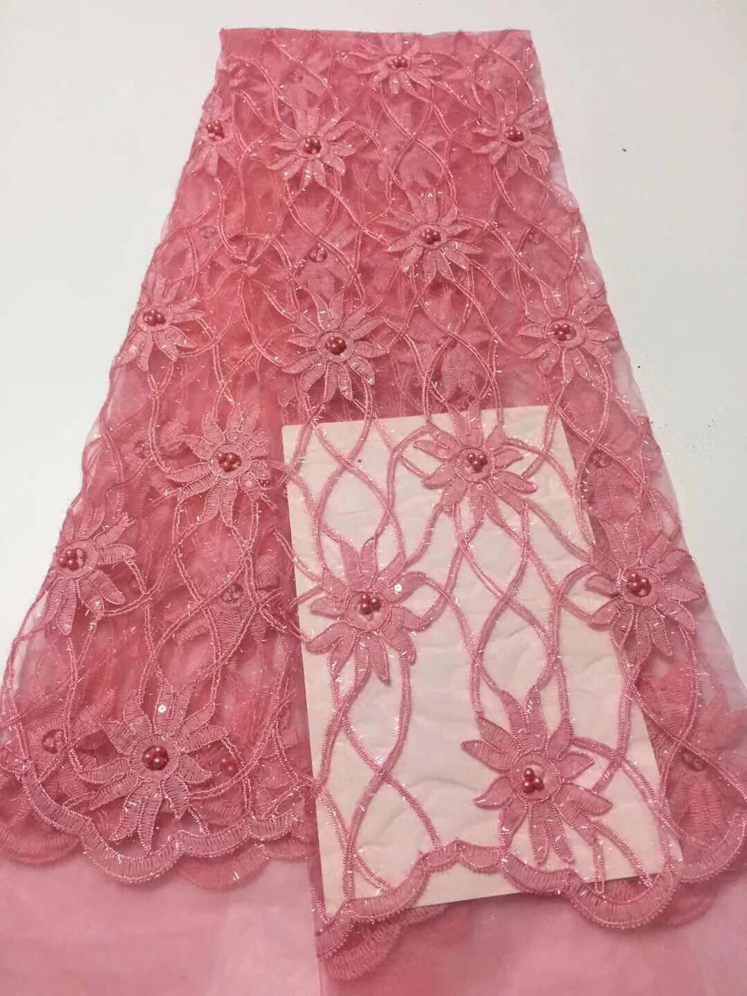 

Sequins Lace Fabric High Quality Latest African Lace Fabric Wedding Tulle Lace Fabric French Nigerican With Beads CD3238