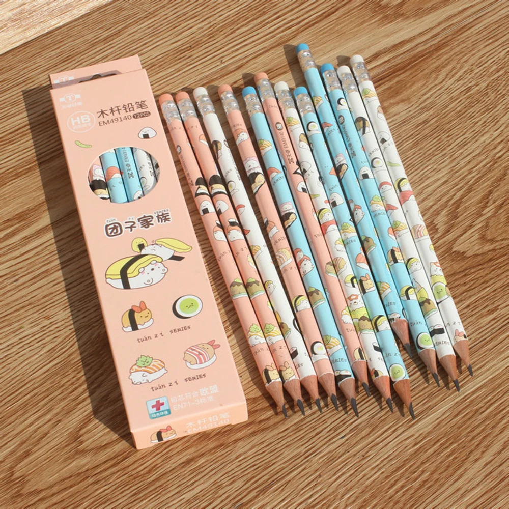 12 шт./упак. каваи мультяшный HB карандаш милые печатные деревянные карандаши для
