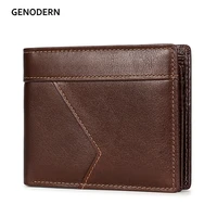 genodern new genuine leather mens wallet anti rfid european american retro oil wallet for men bifold male purse