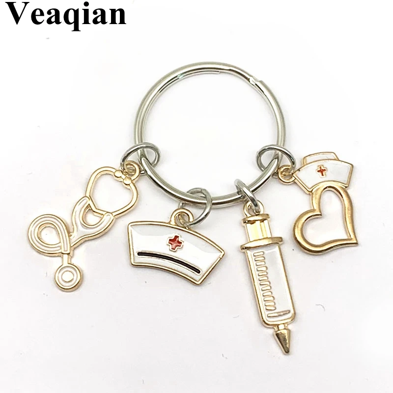 Veaqian new nurse cap medical keychain needle syringe thermometer lady jewelry gift. | Украшения и аксессуары