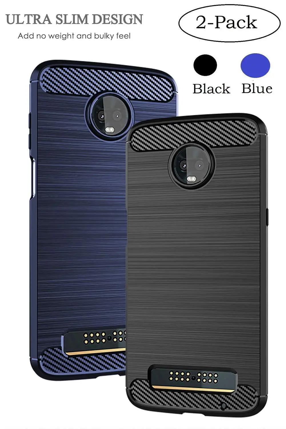 Moto Z3 Play чехол, Moto Z3 чехол, Sfmn 2-Pack углеродное волокно матовая текстура мягкий ТПУ полный корпус защитный чехол для телефона - Цвет: black and blue