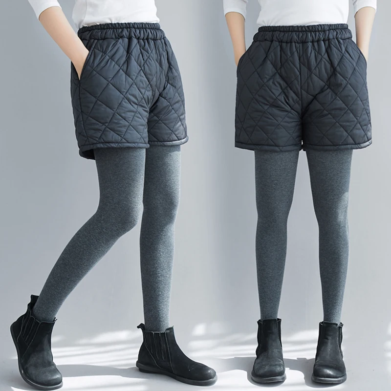 Pantalones cortos de estilo coreano para mujer, pantalón con cintura elástica de Color sólido, grueso, cálido, acolchado de algodón, informal, suelto, Vintage
