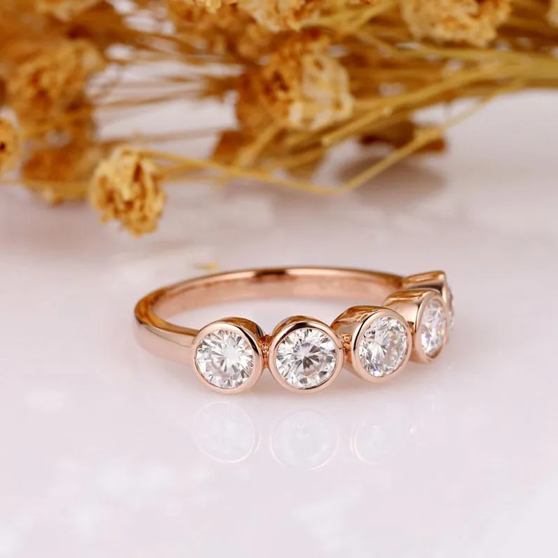 Veryins 14k 585 розовое золото 1.5ctw 4 мм драгоценный камень набор DEF цвет Moissanite пузырь