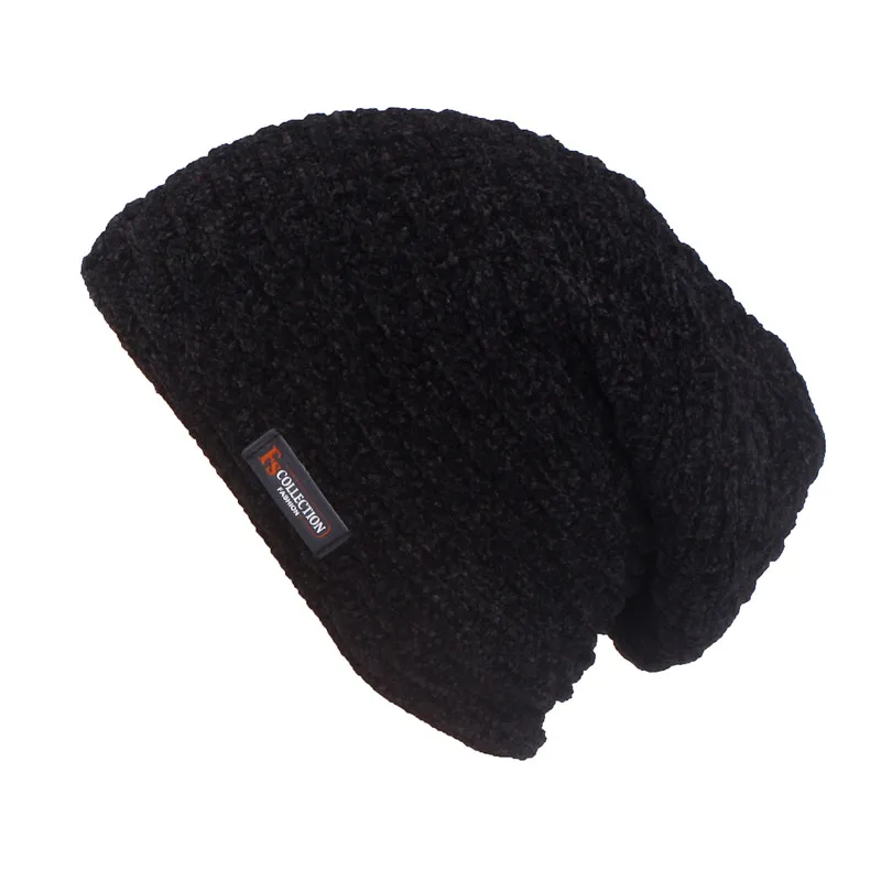 hat black Xthree синель зимняя шапка для мужчин шапочки Skullies шляпа вязаная шапка шарф с подкладкой мужские шапочки зимние шапочки - Цвет: hat black