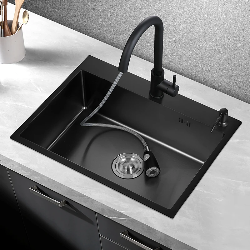 304 Stainless Steel Kitchen Sink Topmount Single Bowl DarkGray Wash Basin For Home Fixture With Faucet Drain Accessories | Обустройство