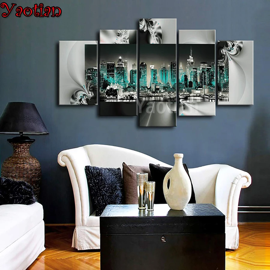 

5 шт. New York City ночных сцен Алмазная вышивка 3d картины 5d diy алмазная живопись квадратная Алмазная мозаика вышивка крестиком