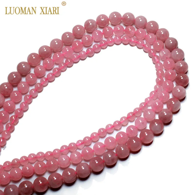 Изысканные 100% натуральный Мадагаскар круглый розовый кварц Камень Бисер для