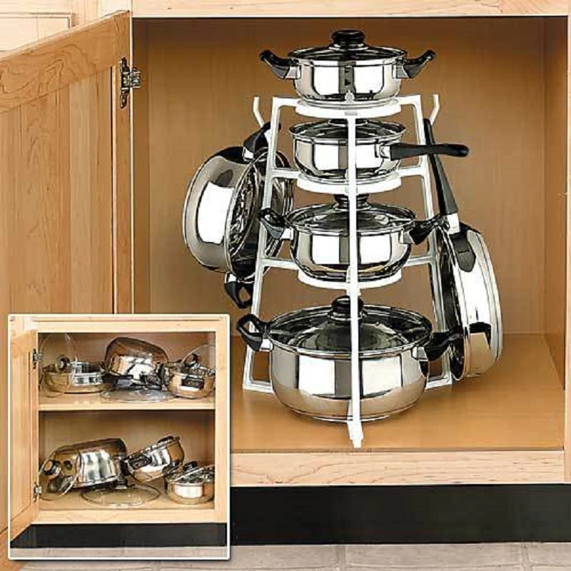 4 слоя Кухня стеллаж для хранения напольная подставка Пластик горшок посуда
