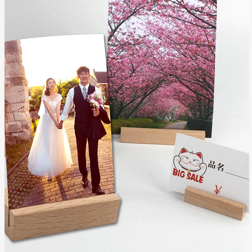 

Wooden Photo Name Card Display Stands Holder POP Memo Sign Paper Price Label Advertising Signage Engrave LOGO 500pcs