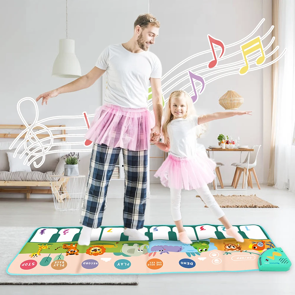 Juguete Musical con dibujos de animales para bebé, Alfombra de juego con teclado de voz, 110x36cm, regalo para niños, instrumentos musicales