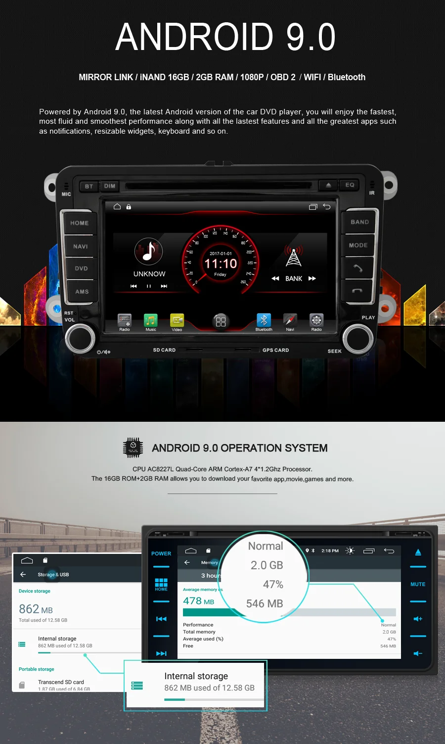 AVGOTOP Android 9 WINCE автомобильный Радио dvd-плеер для HYUNDAI SANTA FE 2008-2010 2G 16G MP3 MP4 Bluetooth gps автомобильный мультимедийный