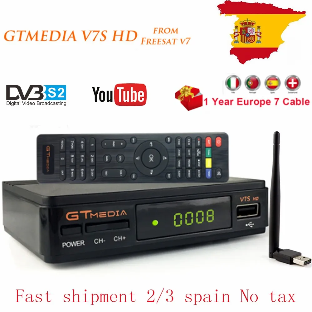 V7S HD 1080P DVB-S2 спутниковый ресивер Fressat V7 поддержка Youtube Dolby AC3 с USB Wifi 1 год Европа 7 линий Cccam для Испании