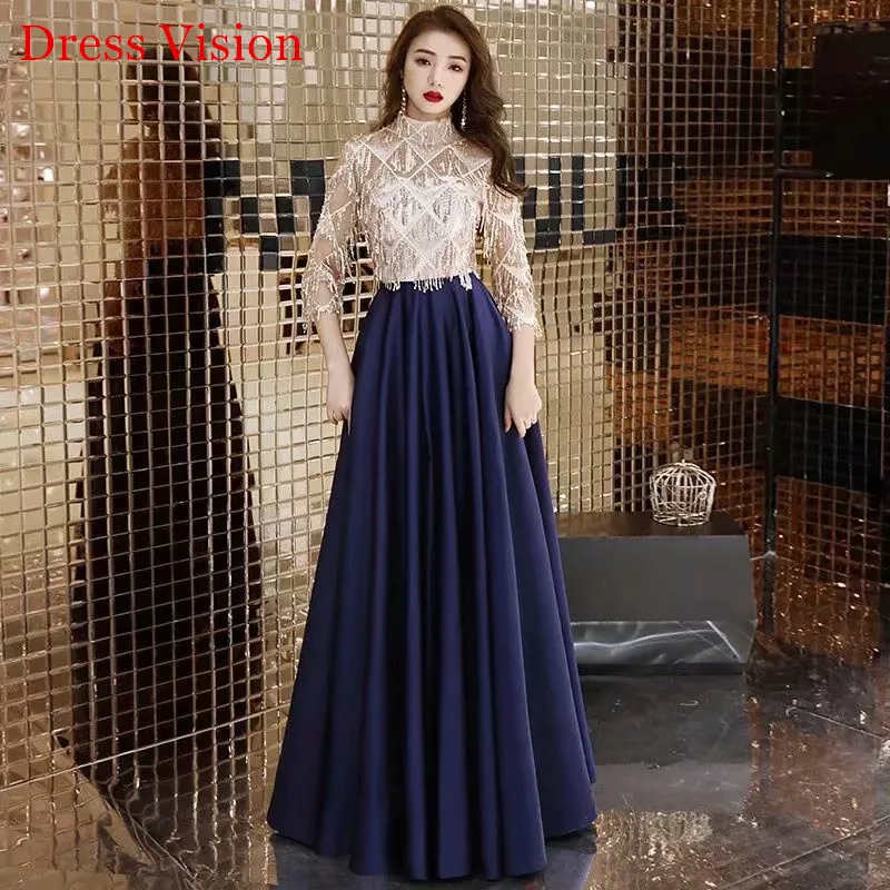 

Robe De Soiree New Style Tassel Evening Dresses Three Quarter Sleeve Floor Length вечернее платье