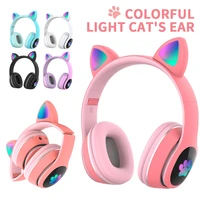 cartoon anime cute led headset bluetooth compatible wireless cat ears childrens headset girl with mic portable audio video