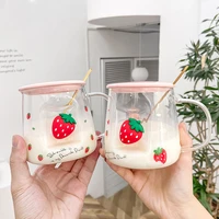 500ml strawberry glass high boron cup home office milk cold drink coffee cup girl water cup mug girl gift water bottle