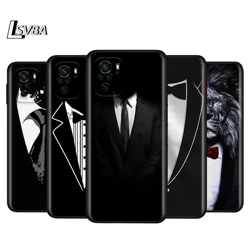

Man Suit Shirt Tie For Xiaomi Redmi Note 10S 10 9 9S 9T 8T 8 7 6 5 Pro Max 5A 4X 4 5G Soft Silicone Black Phone Case