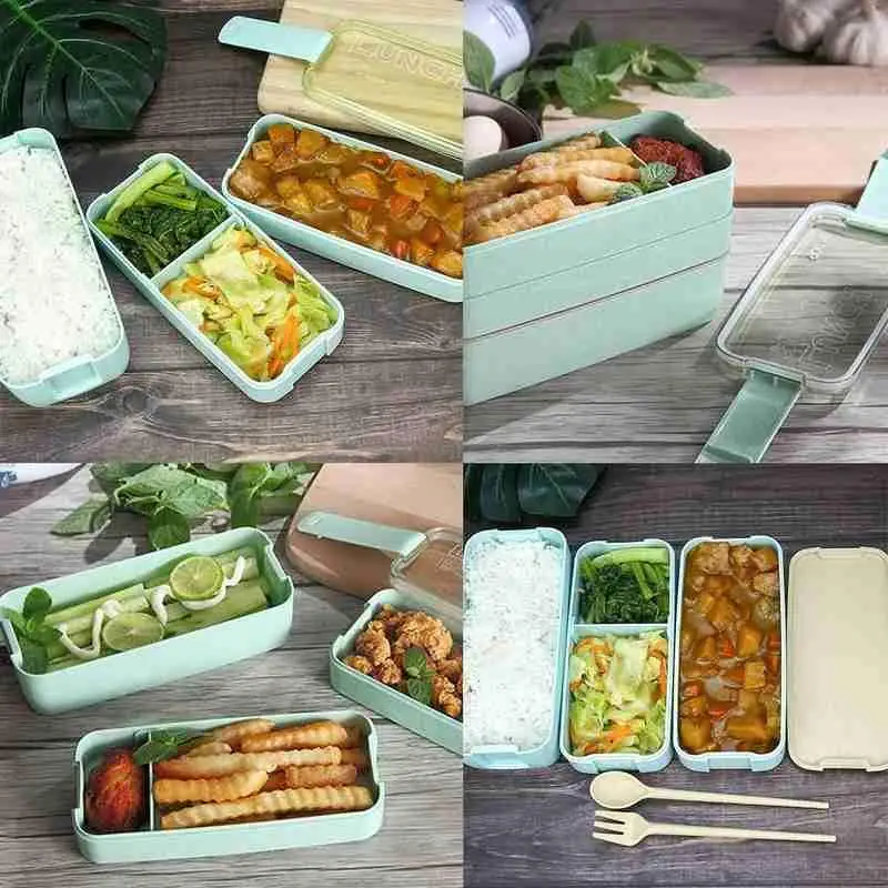 

Microwave Dinnerware Food Storage Container Lunchbox Lunch Box Box For Children Wheat Plastic Ovenable Three Straw Layer Lu U5D5