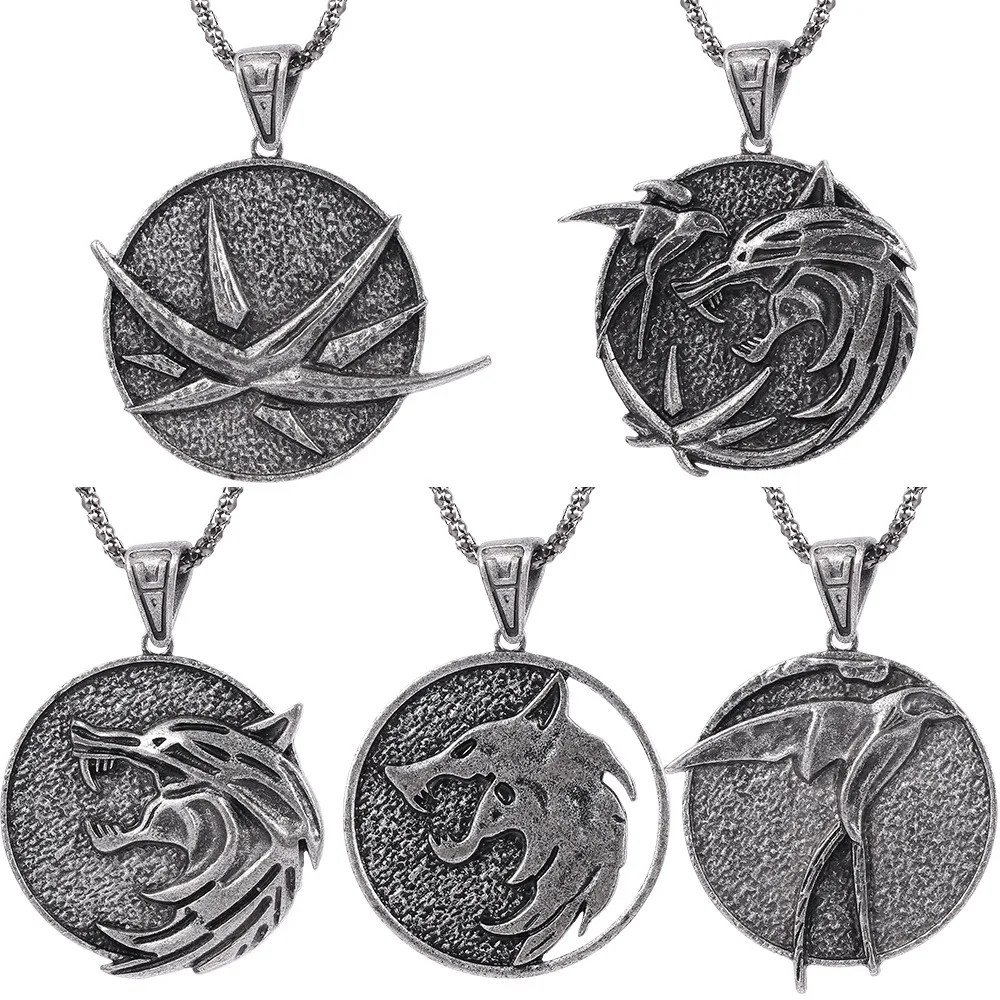 Ожерелье с головой волка в стиле панк кулон унисекс виде охотника Ведьмака