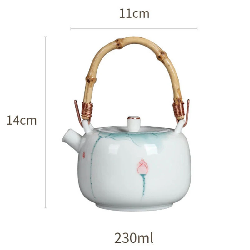 Керамический цветной чайник с ручкой ручная роспись лотос подглазурь подставка