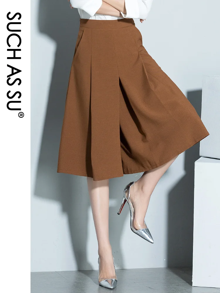 Таких как SU 2021 Летняя мода Высокая талия брюки с широкими штанинами до колена