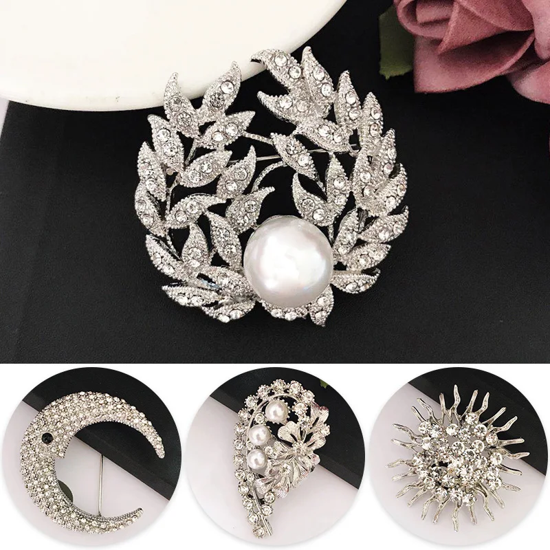 Модные Броши Стразы с жемчугом Свадебная вечеринка Повседневная офисная брошь