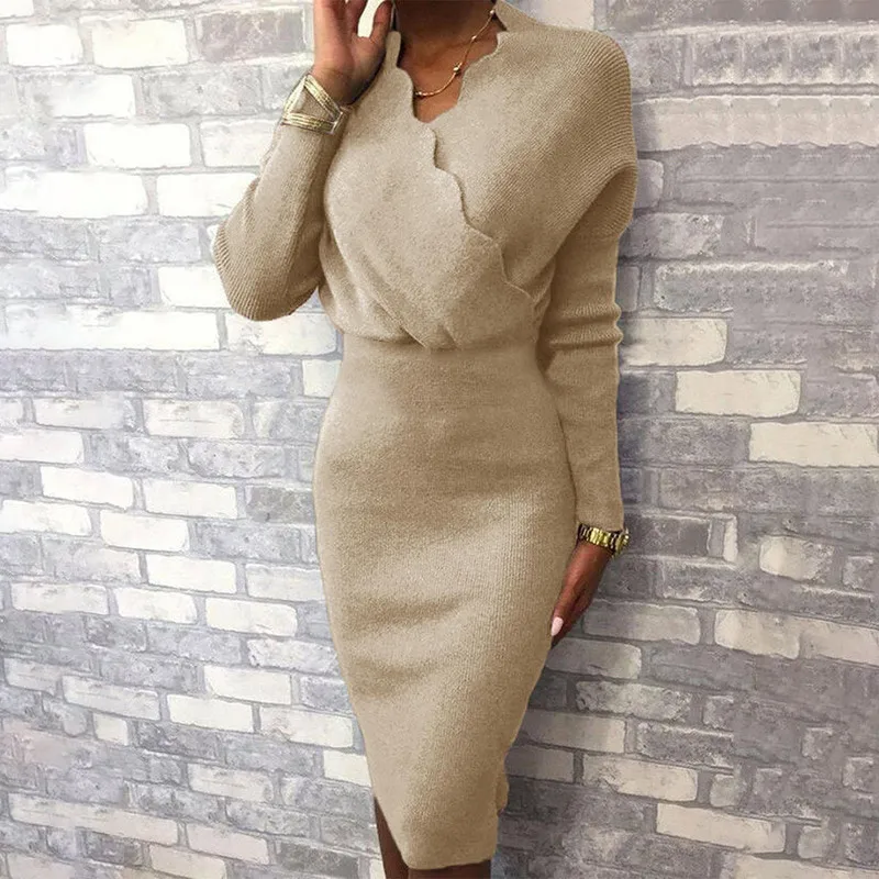 

V-Neck Knitted Leopard Women's Dress High Waist Hip Party Dresses For New Year 2021 Office Lady Sexy Spring New Elegant Vestidos