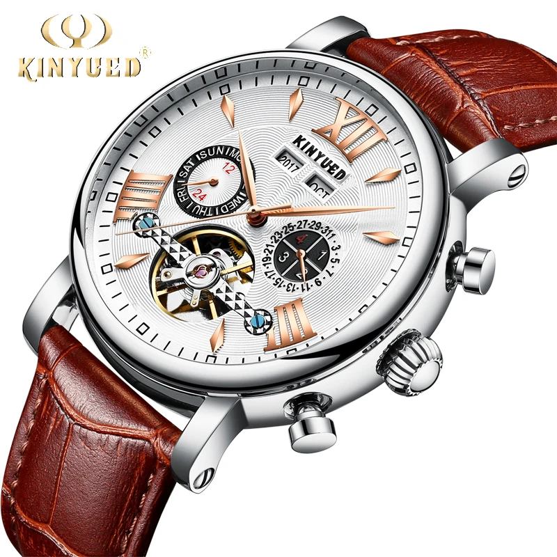 KINYUED Men Watch Automatic Skeleton Mechanical Watches Man Flying Tourbillon Self-Wind Clock Waterpoof Wristwwatch Reloj Hombre | Наручные