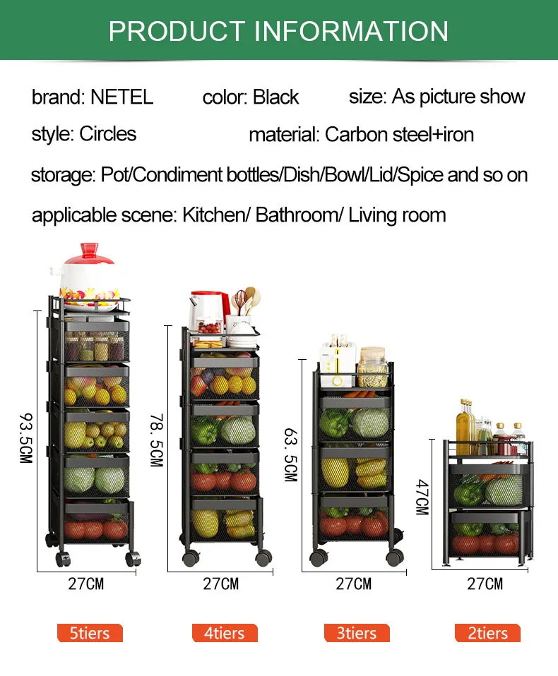netel rotatable storage rack corner organizer kitchen trolley cabinet multi layer pot shelf fruit and vegetable basket free global shipping